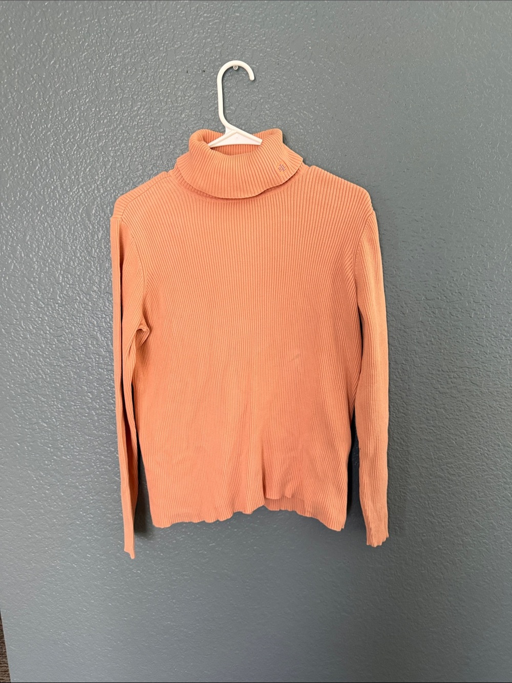 Vintage Lauren Ralph Lauren Peach Ribbed Cowl Neck Sweater w/ monogrammed label